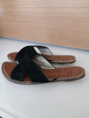 Sam Edelman Gertrude Crisscross Black Suede Slide Sandals Size 8.5